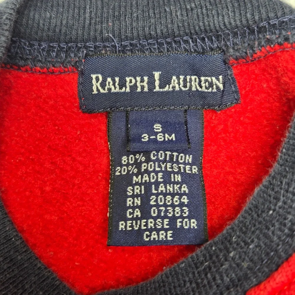 Vintage Y2K Ralph‎ Lauren Baby Red Navy Blue Polo Sweatshirt 3-6M Cotton Blend